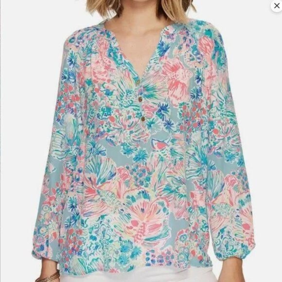 Lilly Pulitzer Elsa Top Gypsea Women's Size Medium Silk Freshly dry cleaned No f - Picture 1 of 10